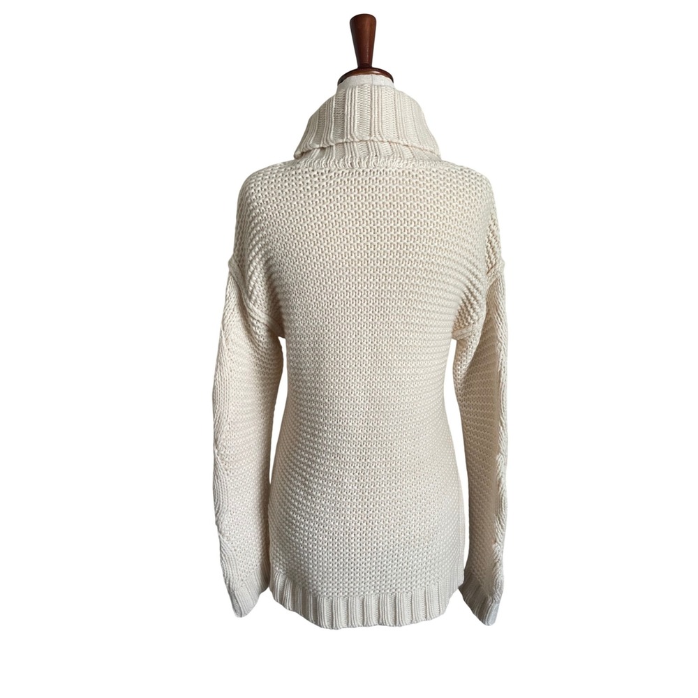 Chunky Cable Knit 100% Cashmere Cream Turtleneck Sweater Small Fisherman Cozy - Picture 5 of 7
